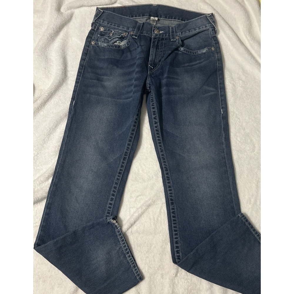 True Religion Jeans Mens 33x34 Medium Wash Flap Pockets Patched